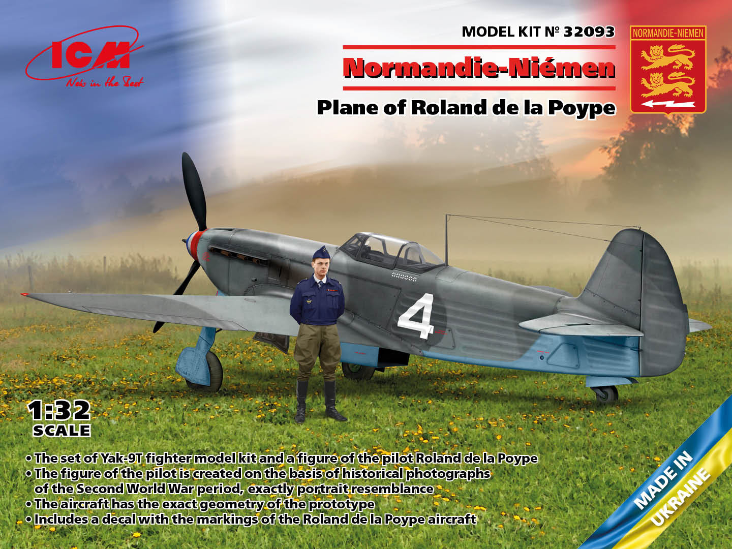 1/32 Normandie-Niemen. Plane of Roland de la Poype (Yak-9T with Roland de la Poype figure) - Hobby Sense