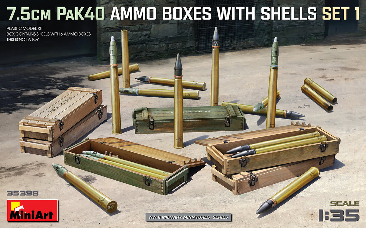 1/35 7.5cm PaK40 Ammo Boxes w/Shells Set 1 - Hobby Sense
