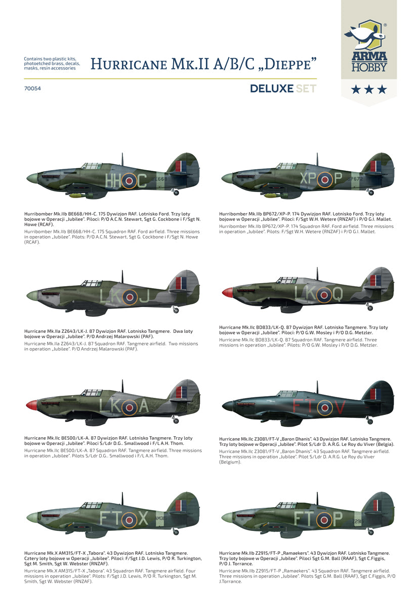 1/72 Hurricane Mk II a/b/c Dieppe Deluxe Set W/3D printed bombs and accessories - Hobby Sense