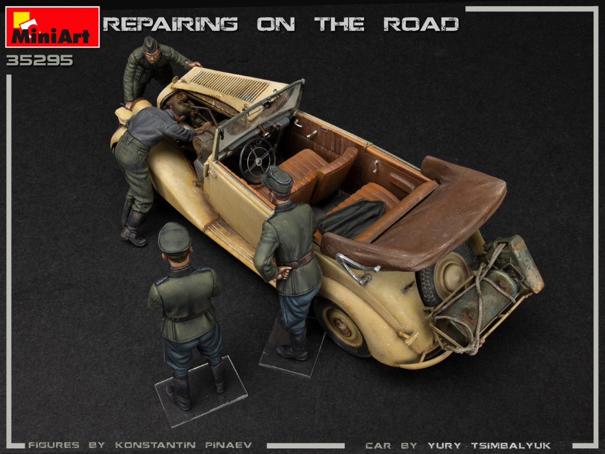 1/35 Repairing on the Road (Typ 170V Personenwagen Cabrio & 4 Figures) - Hobby Sense
