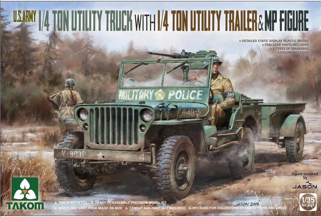1/35 U.S. Army 1/4 ton Utility Truck with 1/4 ton Utility Trailer and MP Figure - Hobby Sense