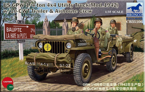 1/35 US GPW 1/4 ton 4/4 Utility Truck (Mod.1942) w/ 10-CWT Trailer & Airborne Crew - Hobby Sense