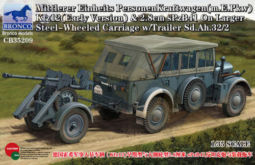 1/35 Mittlerer Einheits Personen Kraftwagen & 2.8cm sPzB41 on Larger Steel Wheeled Carriage w/Trailer - Hobby Sense