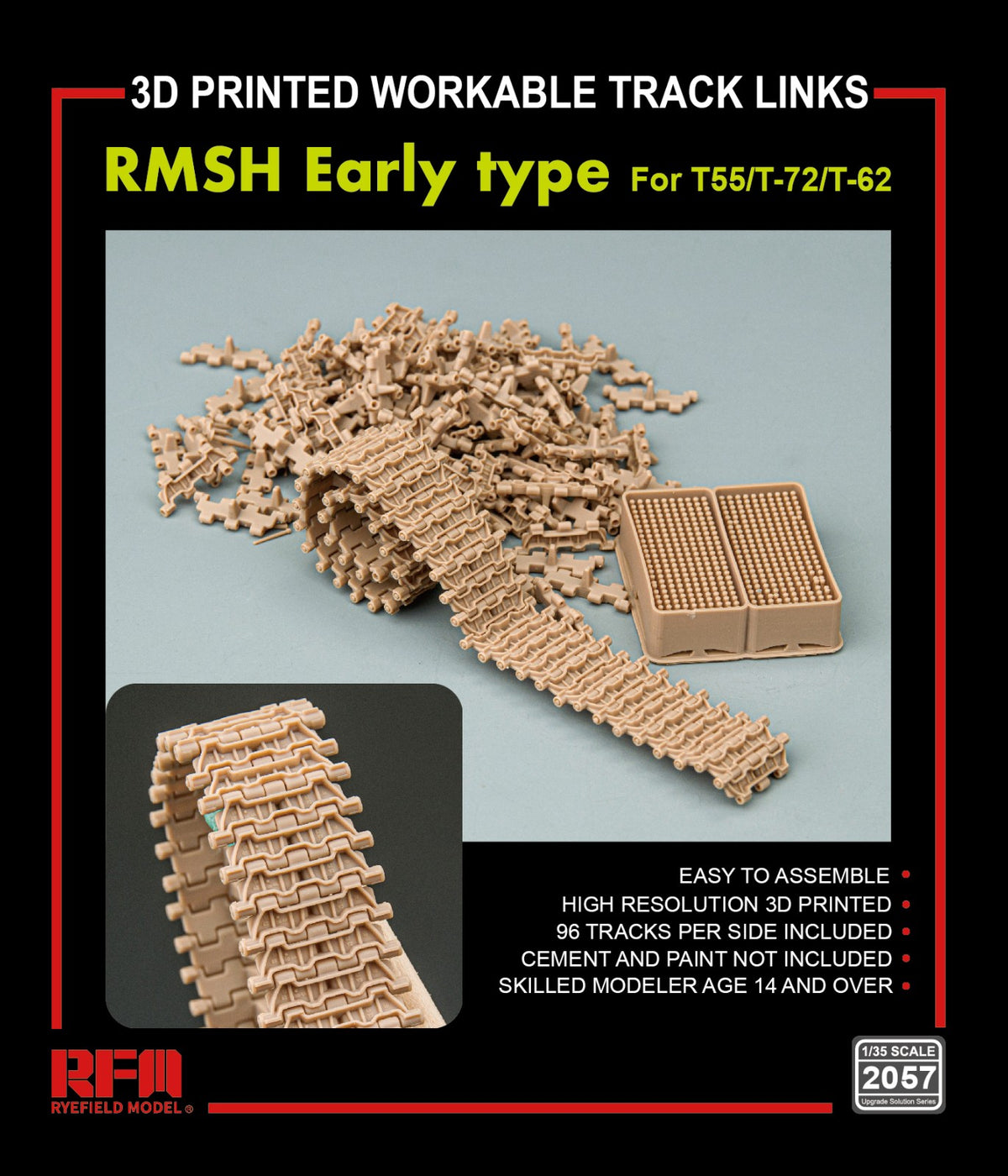 1/35 RMSH Early type For T55/-72/T-62 3D Printed Workable Track Links - Hobby Sense