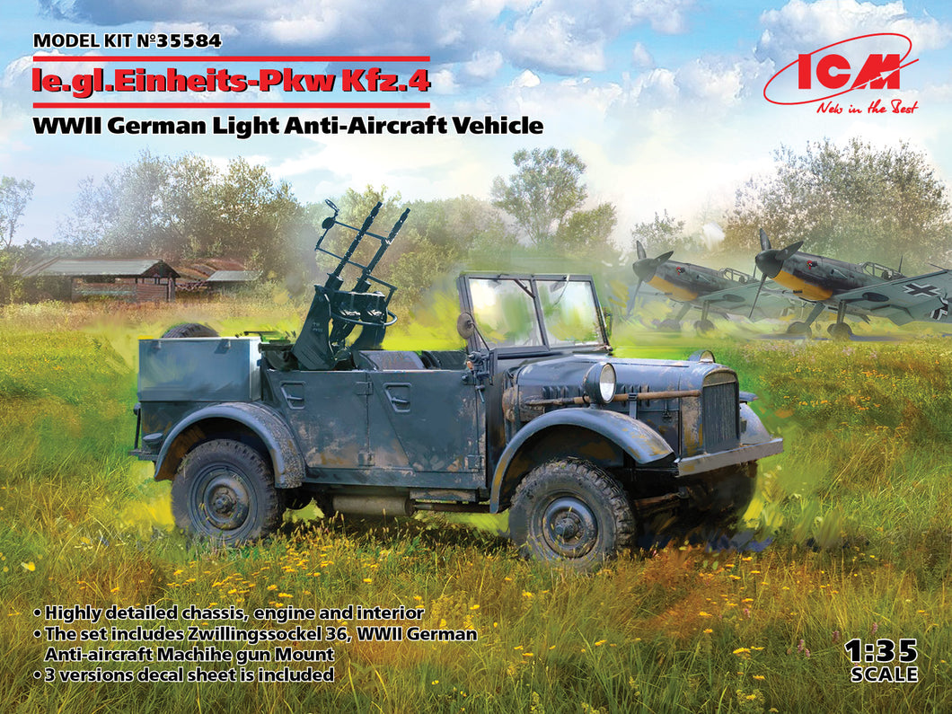 1/35 le.gl.Einheitz-Pkw Kfz.4, WWII German Light Anti-Aircraft Vehicle - Hobby Sense