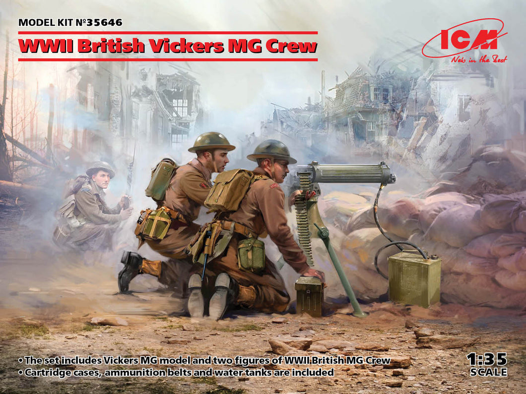 1/35 WWII British Vickers MG Crew (Vickers MG & 2 figures) - Hobby Sense