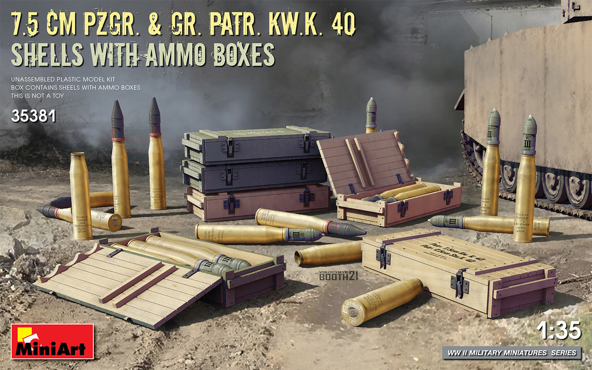 1/35 7.5 cm Pzgr. & Gr. Patr. Kw.K. 40 Shells with Ammo Boxes - Hobby Sense