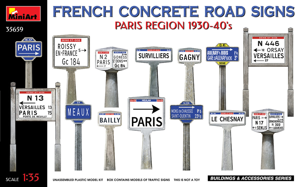1/35 French Concrete Road Signs 1930-40's. Paris Region - Hobby Sense