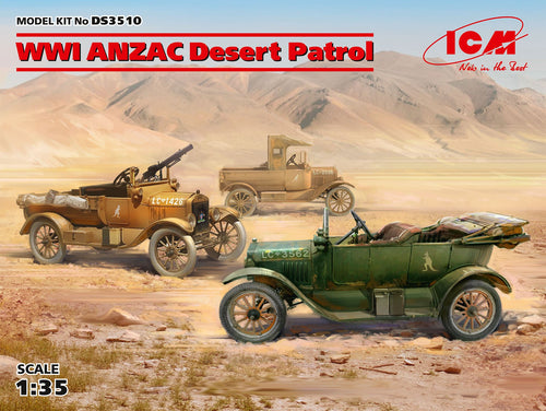 1/35 WWI ANZAC Desert Patrol, Model T LCP, Utility, Touring, 3 cars in the box - Hobby Sense