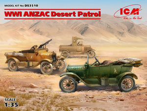 1/35 WWI ANZAC Desert Patrol, Model T LCP, Utility, Touring, 3 cars in the box - Hobby Sense