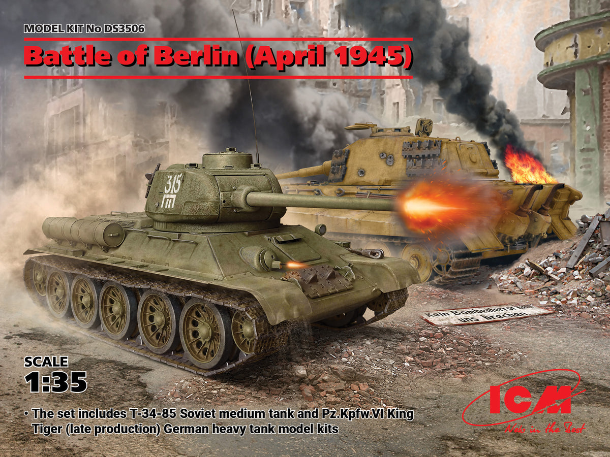 1/35 Battle of Berlin April 1945, T-34-85 and King Tiger tanks - Hobby Sense