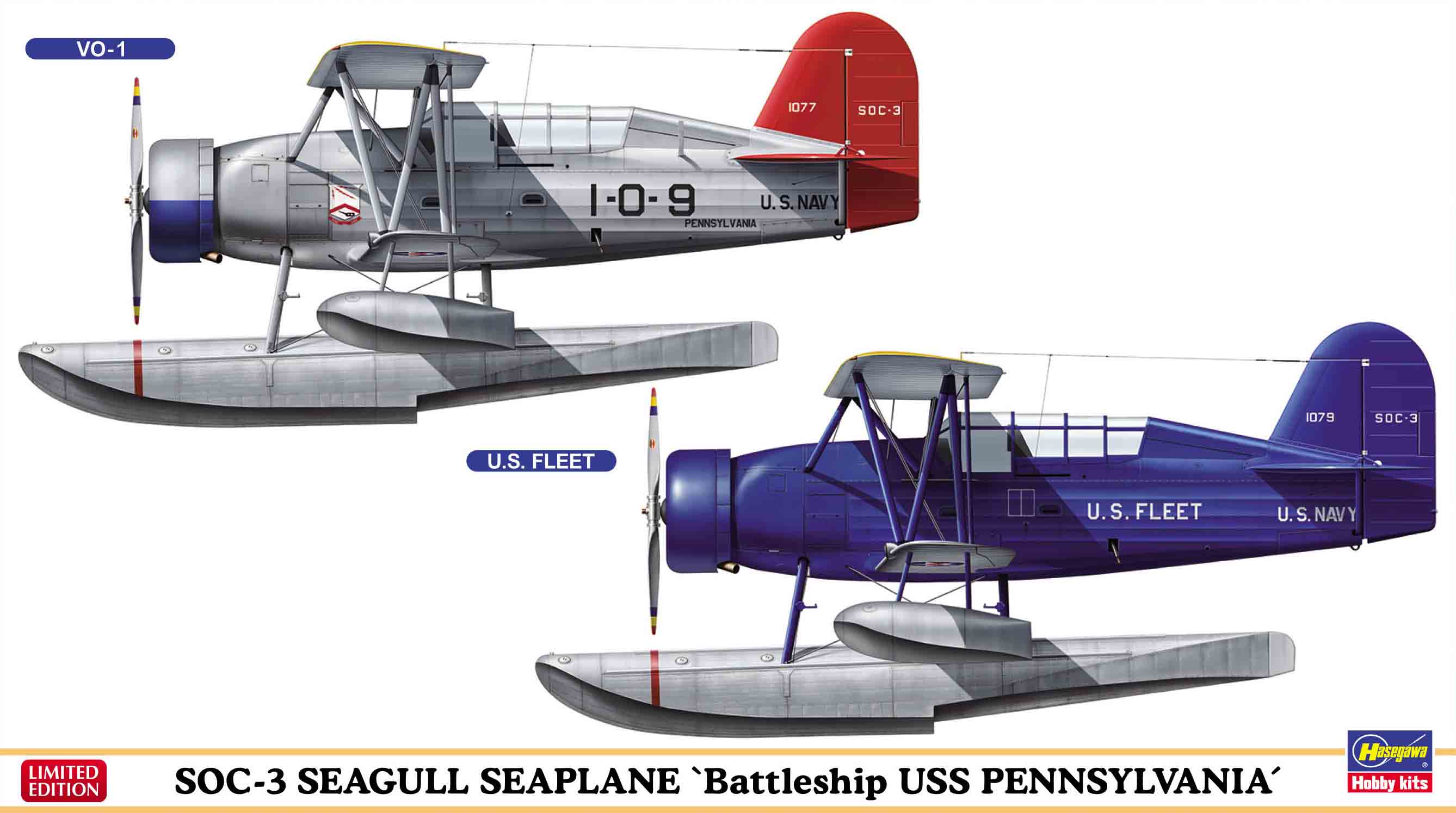 1/72 Soc-3 Seagull Seaplane Battleship USS Pennsylvania, Two Kits In The Box - Hobby Sense