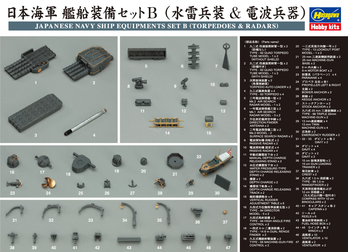 1/350 Japanese Navy Ship Equipments Set B (Torpedoes & Radars) - Hobby Sense
