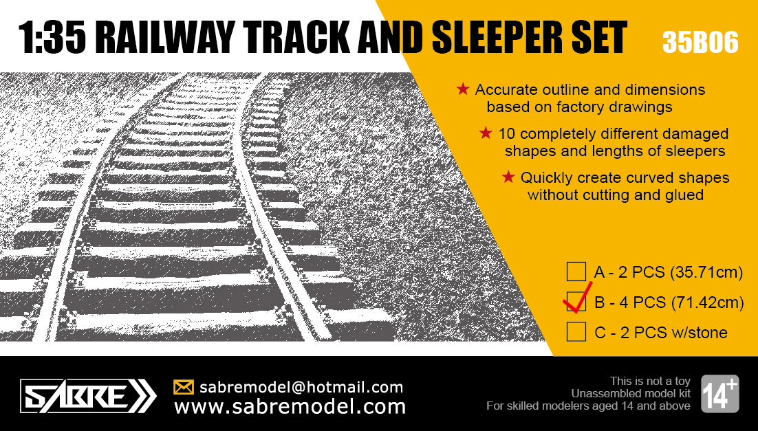 1/35 Railway Track and Sleeper Set (4 PCS - Length 71.42 cm) - Hobby Sense