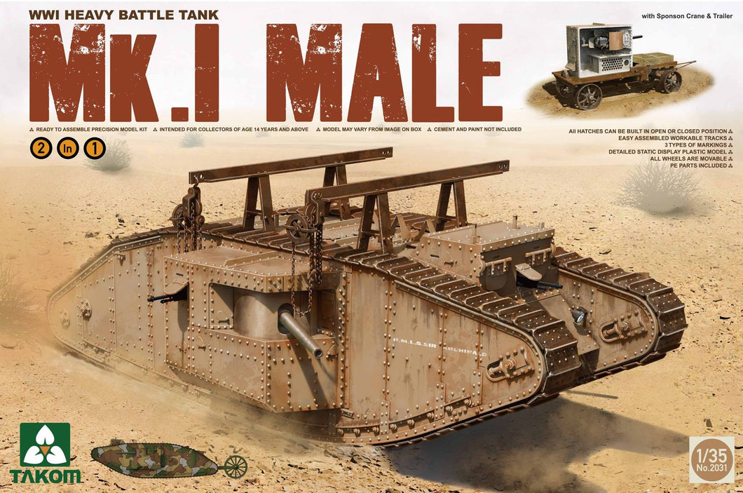 1/35 WWI Heavy Battle Tank Mk.I Male 2 In 1 (With Crane And Flat Trailer) - Hobby Sense