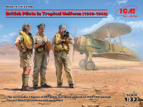 1/32 British Pilots in Tropical Uniform (1939-1943), 3 figures - Hobby Sense