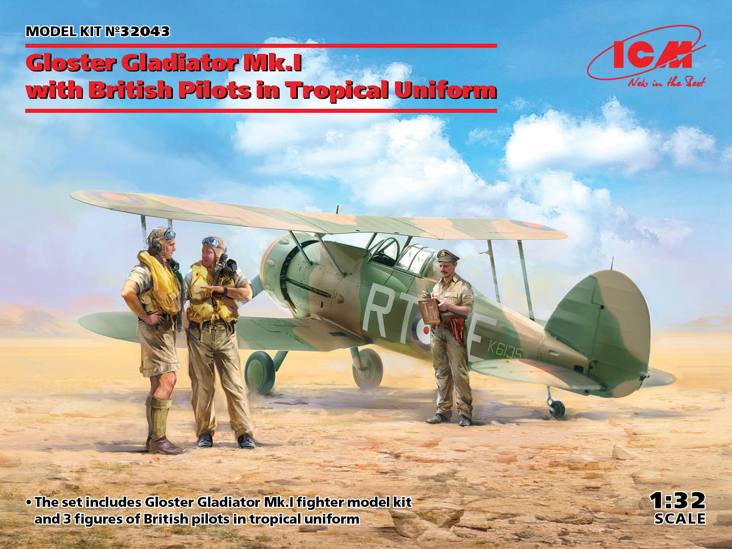 1/32 Gloster Gladiator Mk.I with British Pilots in Tropical Uniform - Hobby Sense