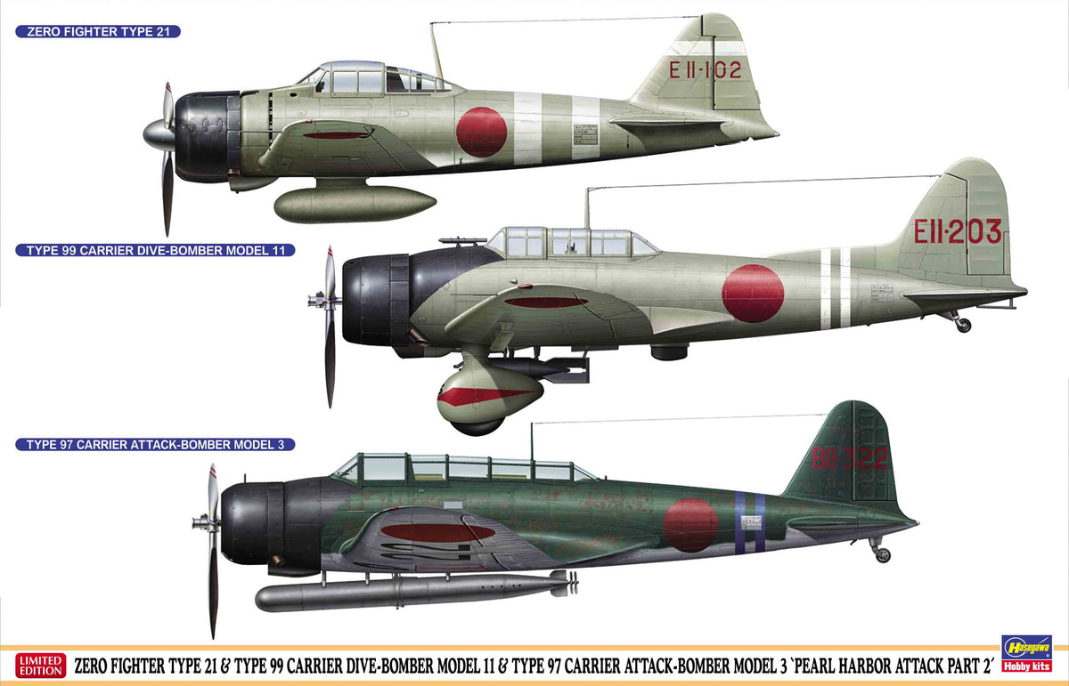 1/48 Zero Fighter Type 21 & Type 99 Carrier Dive-Bomber Model 11 & Type 97 Carrier Attack-Bomber Model 3 'Pearl Harbor Attack Part 2' (Three Kits In The Box) - Hobby Sense