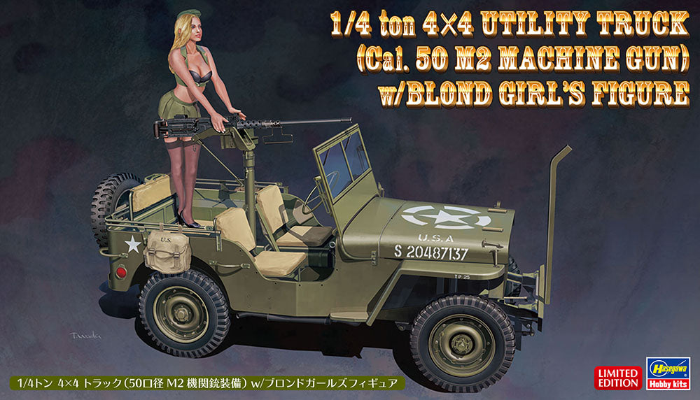 1/24 1/4 Ton 4x4 Utility Truck Cal. 50 M2 Machine Gun with Blonde Girl Figure - Hobby Sense
