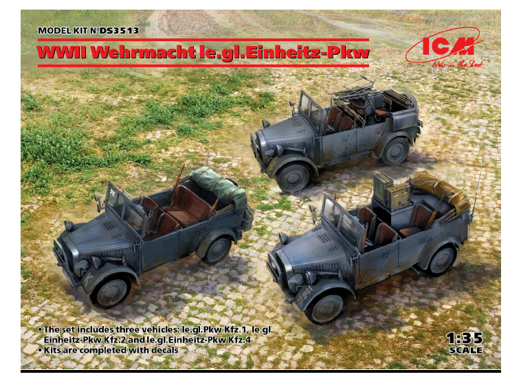 1/35 WWII Wehrmacht le.gl.Einheitz-Pkw (le.gl.Pkw Kfz.1, le.gl.Einheitz-Pkw Kfz.2, le.gl.Einheitz-Pkw Kfz.4) - Hobby Sense