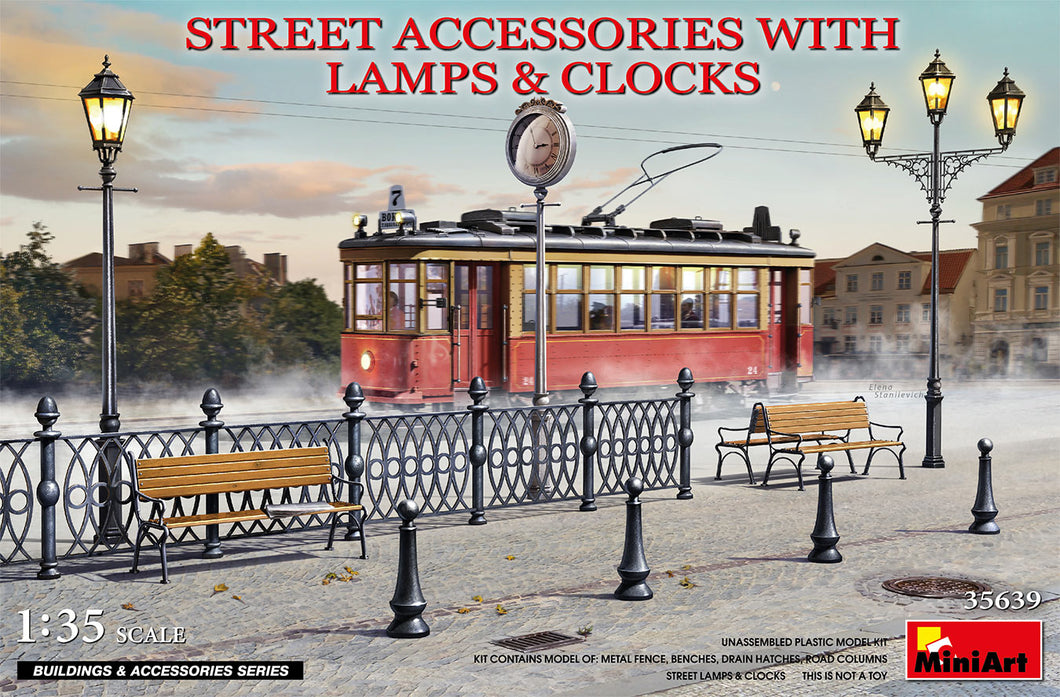 1/35 Street Accessories With Lamps & Clocks - Hobby Sense