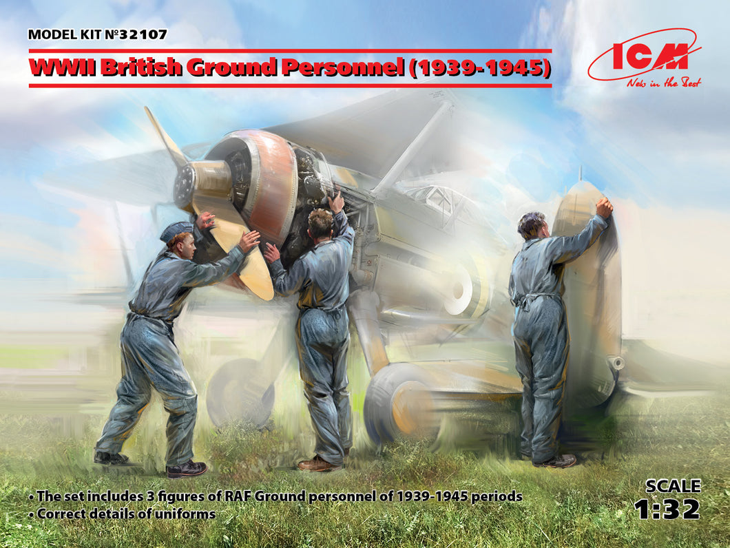 1/32 WWII British Ground Personnel (1939-1945), 3 figures - Hobby Sense