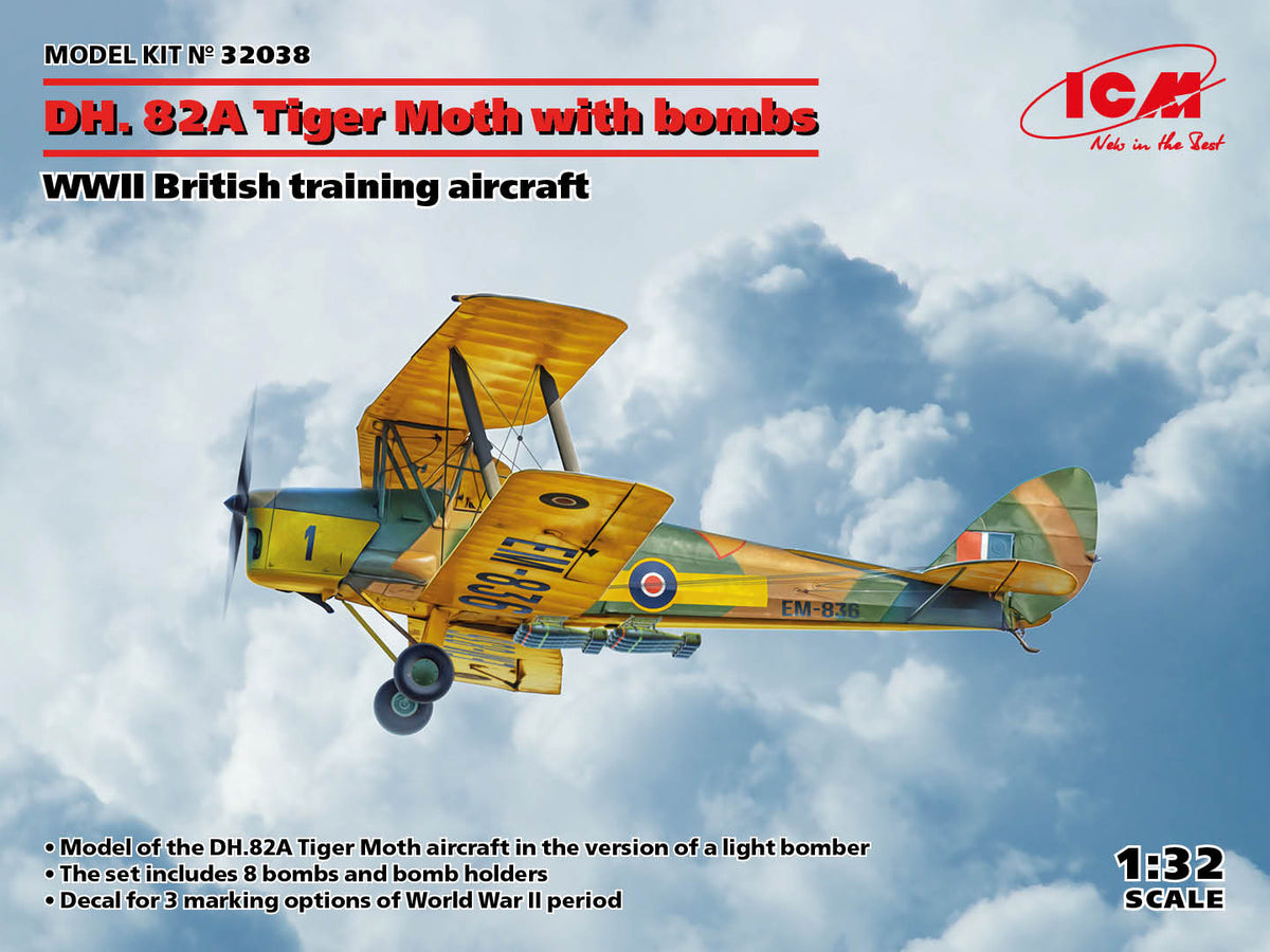 1/32 DH. 82A Tiger Moth with bombs, WWII British Training Aircraft - Hobby Sense