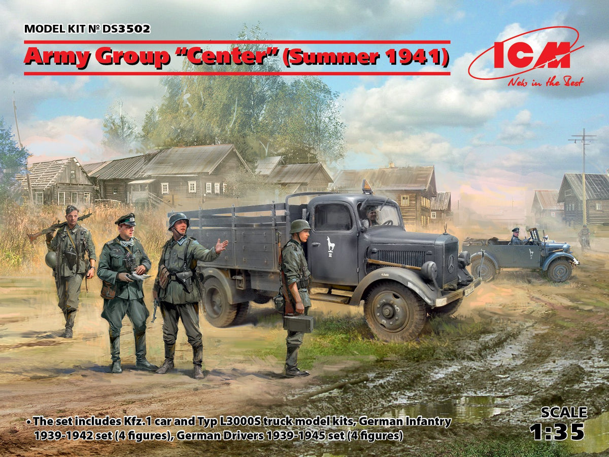 1/35 Army Group "Center", Summer 1941, Kfz.1, Typ L3000S, German Infantry 4 figures, German Drivers 4 figures - Hobby Sense