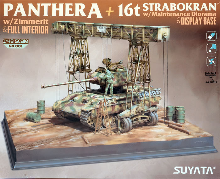 1/48 Panther A w/ Zimmerit & Full Interior + 16T Strabokran w/ Maintenance Diorama & Display Base - Hobby Sense