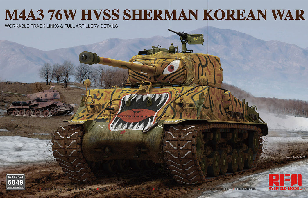 1/35 M4A3 76W HVSS Sherman, Korean War w/Workable Tracks & Full Artillery Details - Hobby Sense