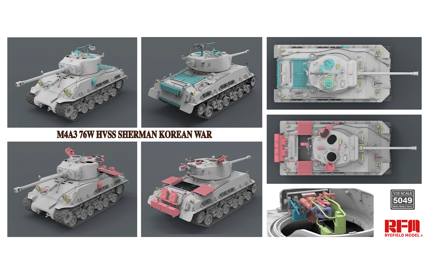 1/35 M4A3 76W HVSS Sherman, Korean War w/Workable Tracks & Full Artillery Details - Hobby Sense