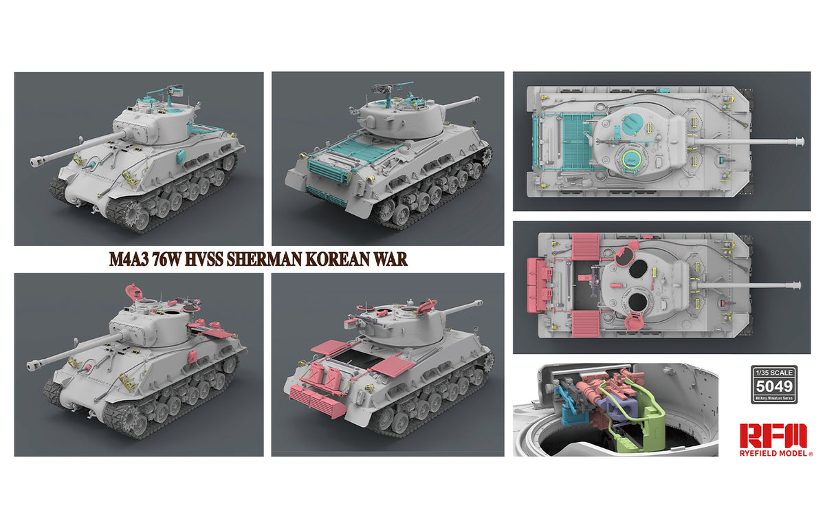 1/35 M4A3 76W HVSS Sherman, Korean War w/Workable Tracks & Full Artillery Details - Hobby Sense