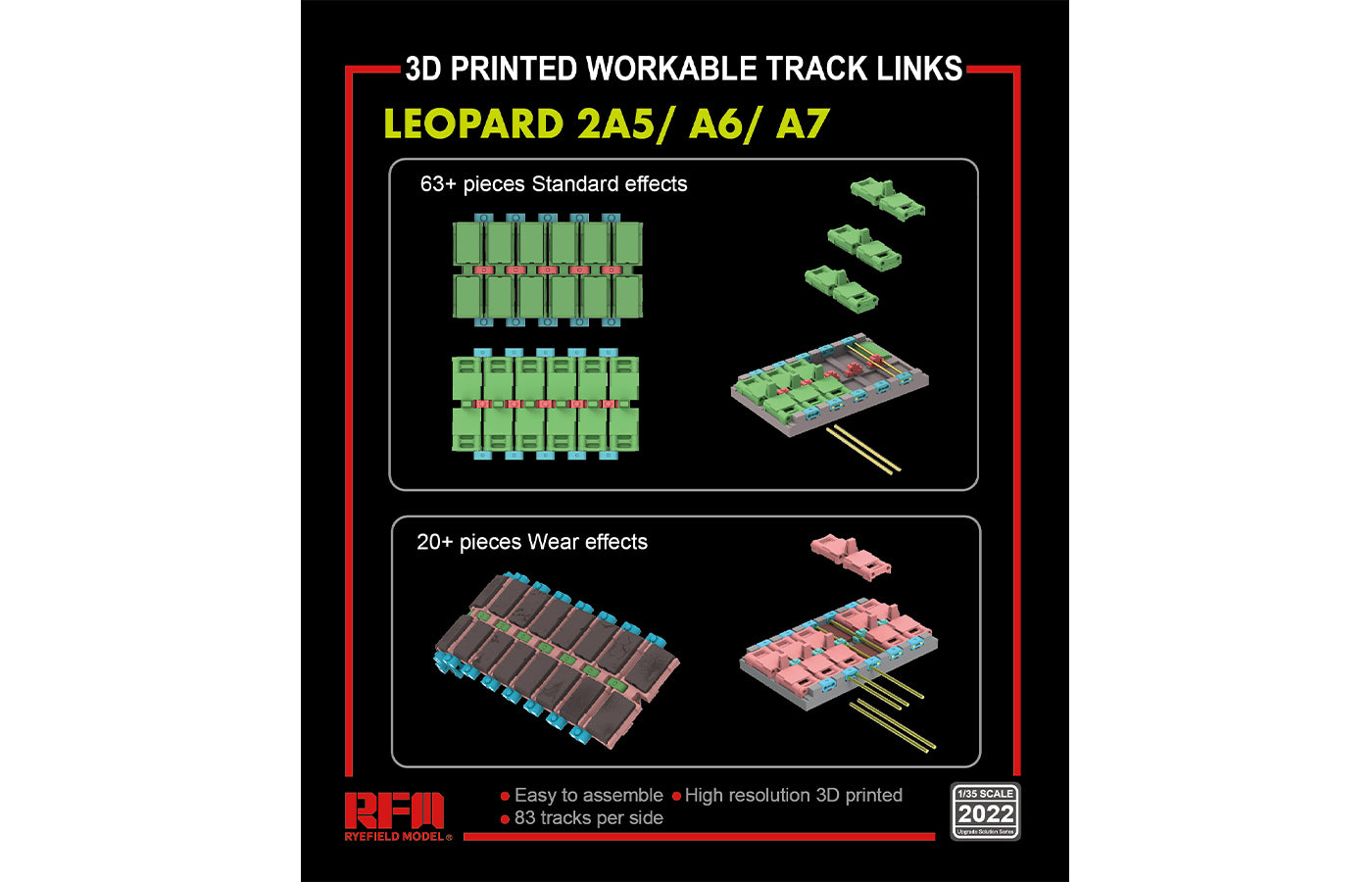 1/35 Leopard 2A5/A6/A7 3D Printed Workable Track Links - Hobby Sense