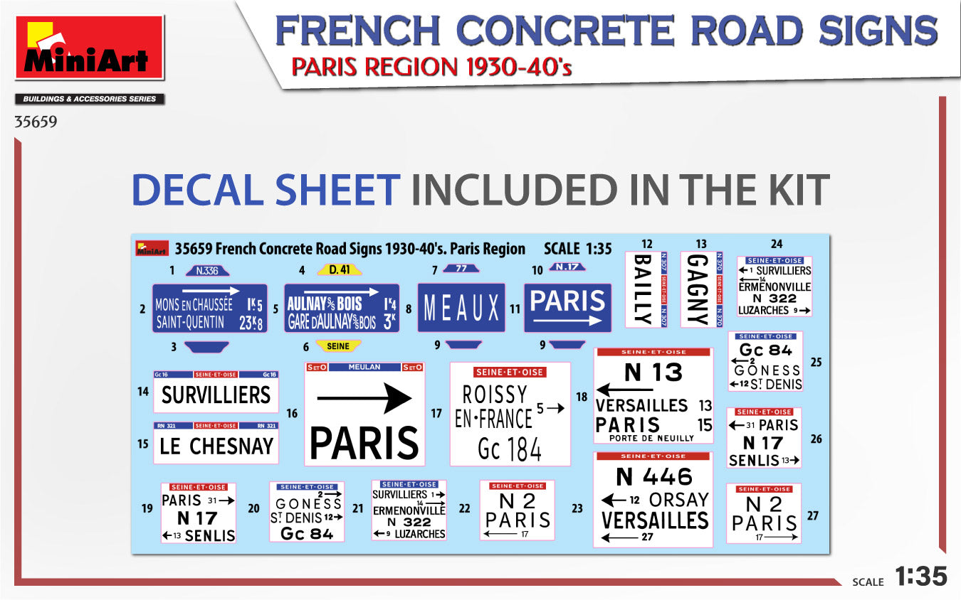1/35 French Concrete Road Signs 1930-40's. Paris Region - Hobby Sense