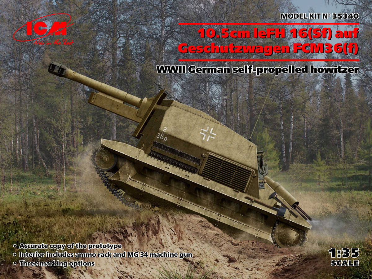 1/35 10.5cm leFH 16(Sf) auf Geschutzwagen FCM36(f), WWII German Self-Propelled Howitzer - Hobby Sense