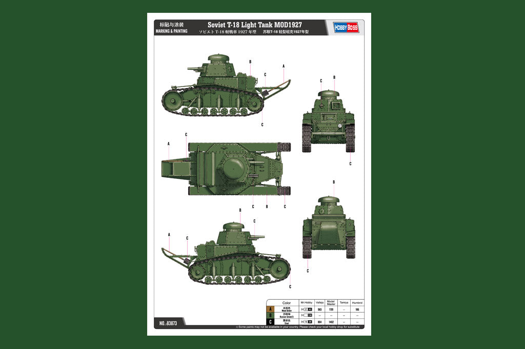 1/35 Soviet T18 Light Tank MOD1927 - Hobby Sense