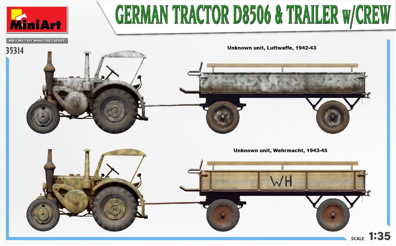 1/35 German Tractor D8506 with Trailer & Crew - Hobby Sense