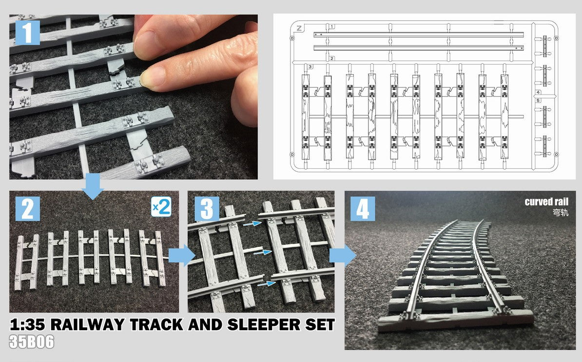 1/35 Railway Track and Sleeper Set (2 PCS w/300g Real stones) - Hobby Sense