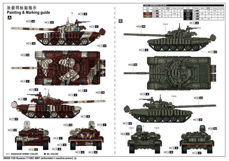 1/35 Russian T72 B1 MBT w/kontakt-1 reactive armor - Hobby Sense