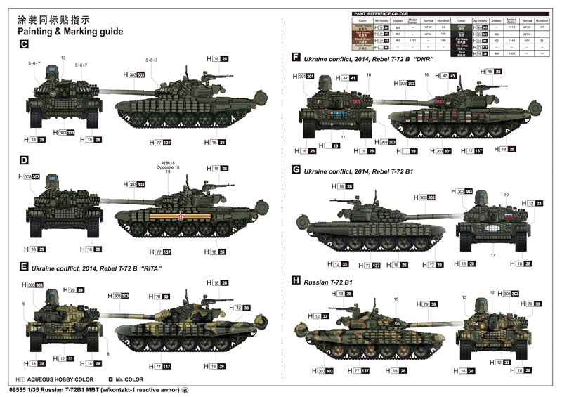 1/35 Russian T72 B1 MBT w/kontakt-1 reactive armor - Hobby Sense