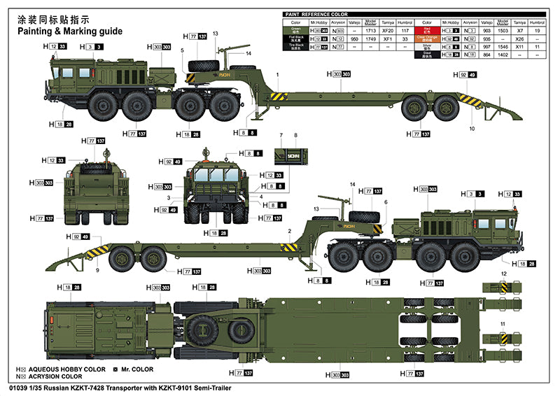 1/35 Russian KZKT-7428 Transporter with KZKT-9101 Semi-Trailer - Hobby Sense