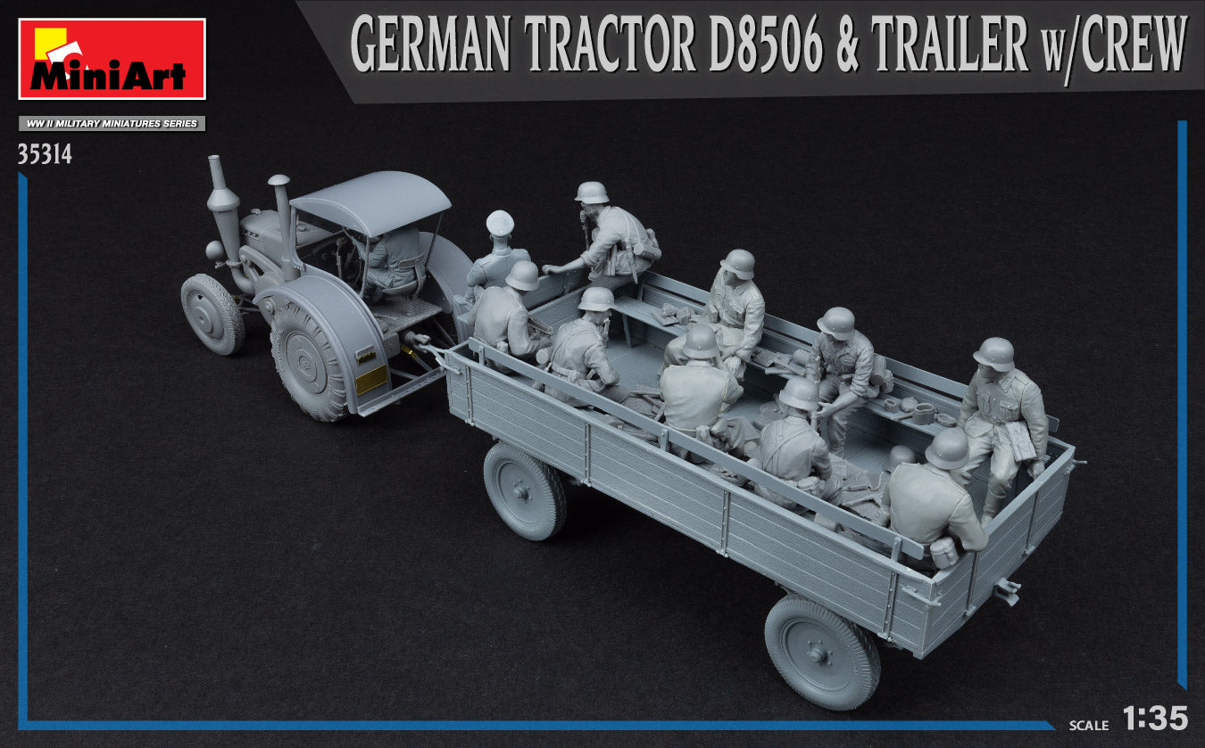 1/35 German Tractor D8506 with Trailer & Crew - Hobby Sense