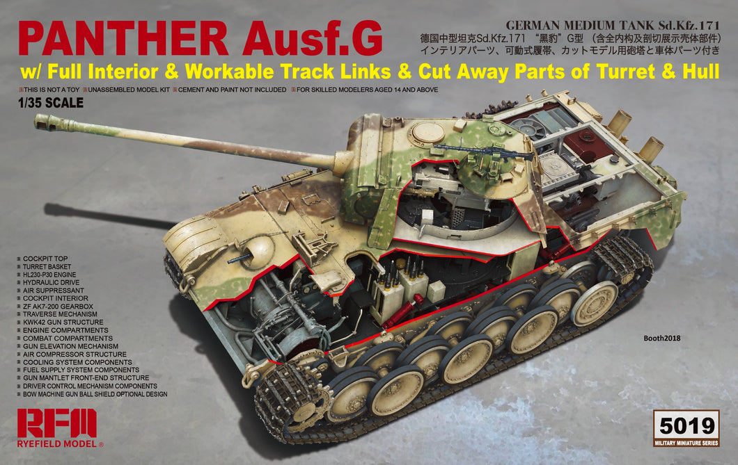 1/35 Panther Ausf. G w/Full Interior & Workable Track Links & Cut Away Parts of Turret & Hull - Hobby Sense