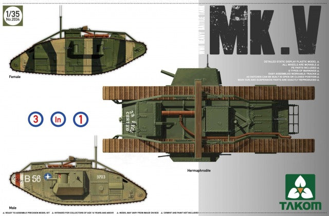 1/35 WWI Heavy Battle Tank Mk.V, 3 in 1 Male/Hermaphrodite/Female - Hobby Sense