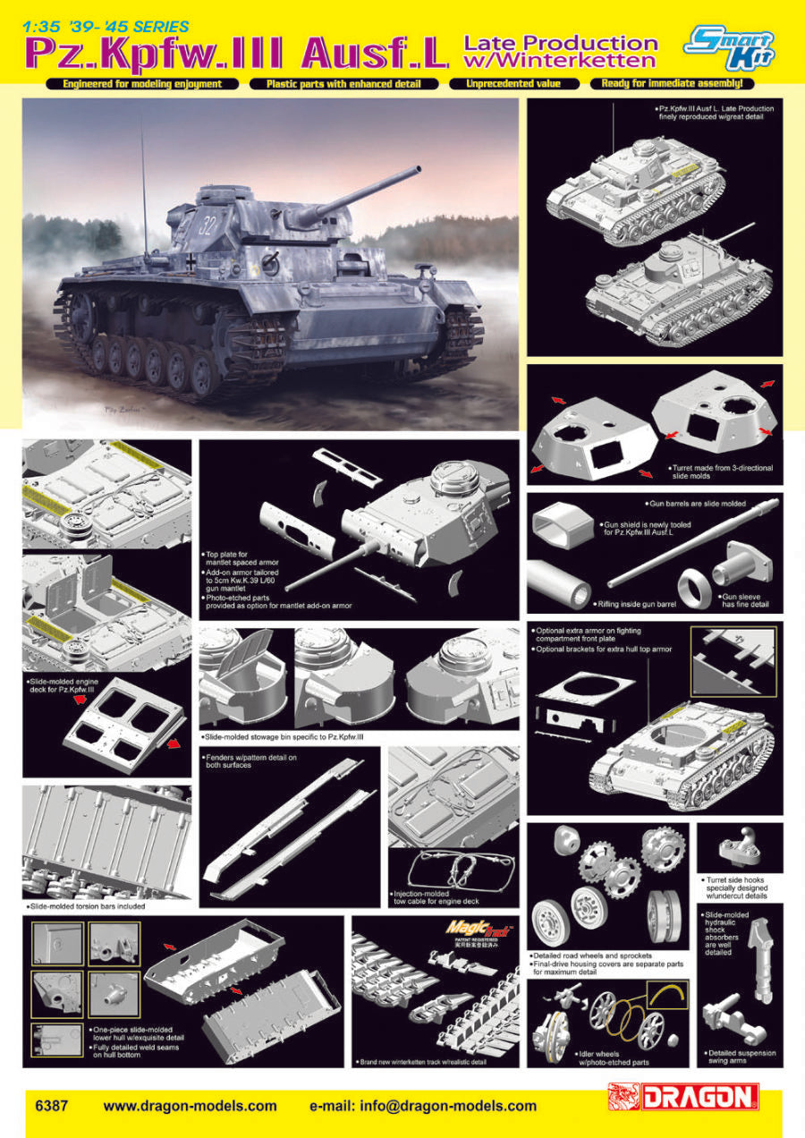 PzKpfw III Ausf L Late Production Tank w/Winter Tracks - Hobby Sense