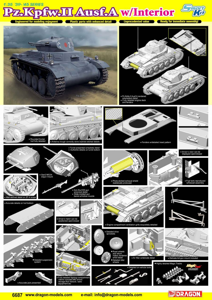 PzKpfw II Ausf A Tank w/Interior - Hobby Sense