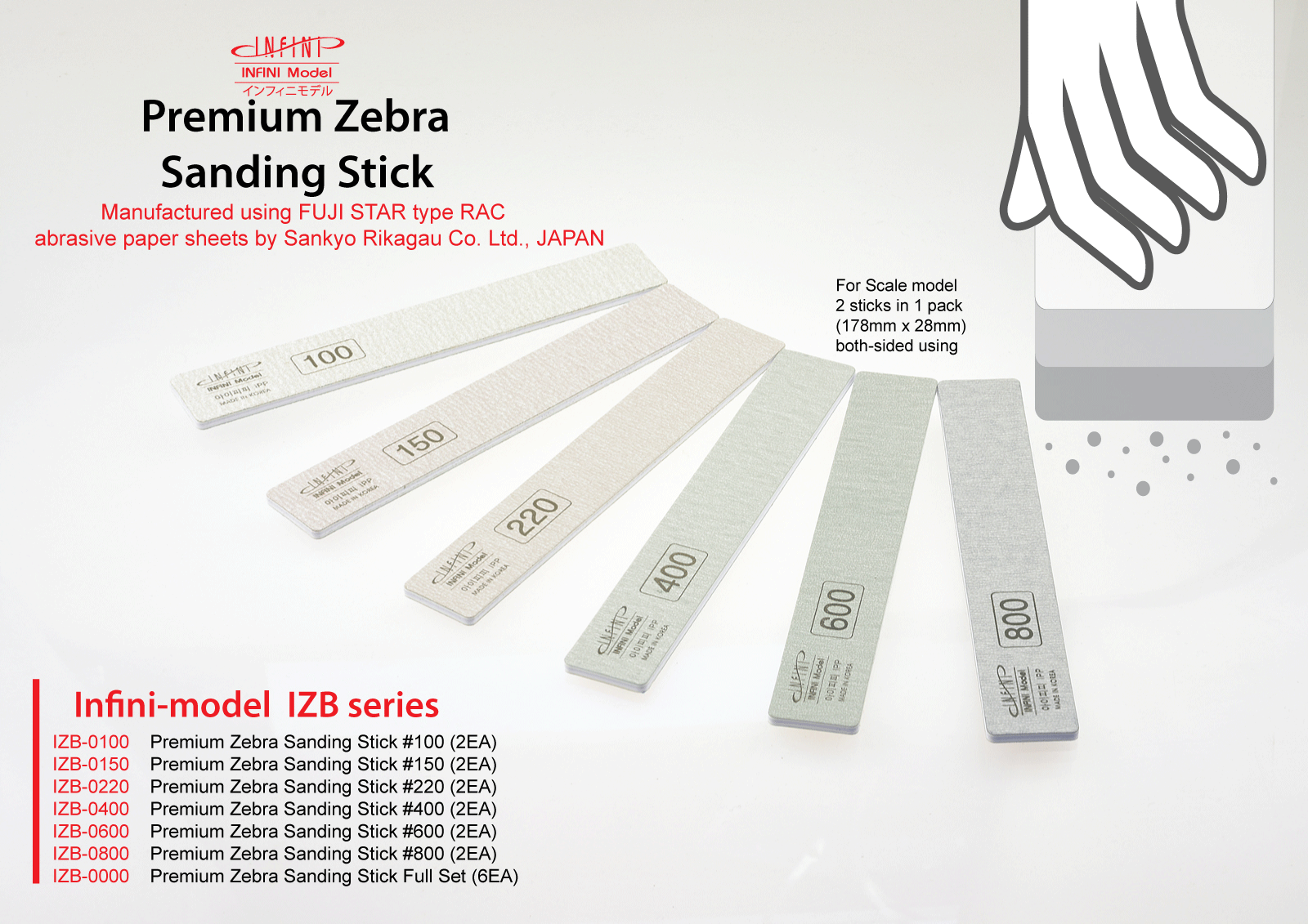 Premium Zebra Sanding Stick (Sankyo), Full Set - Hobby Sense