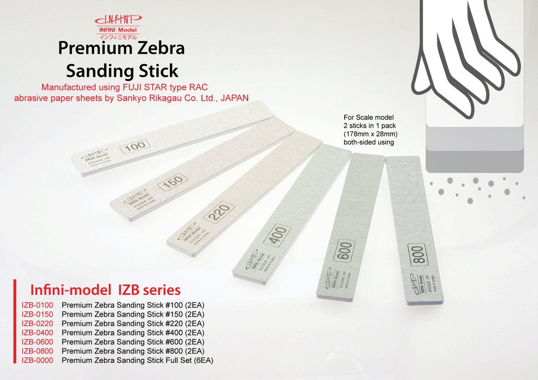 Premium Zebra Sanding Stick (Sankyo), Full Set - Hobby Sense