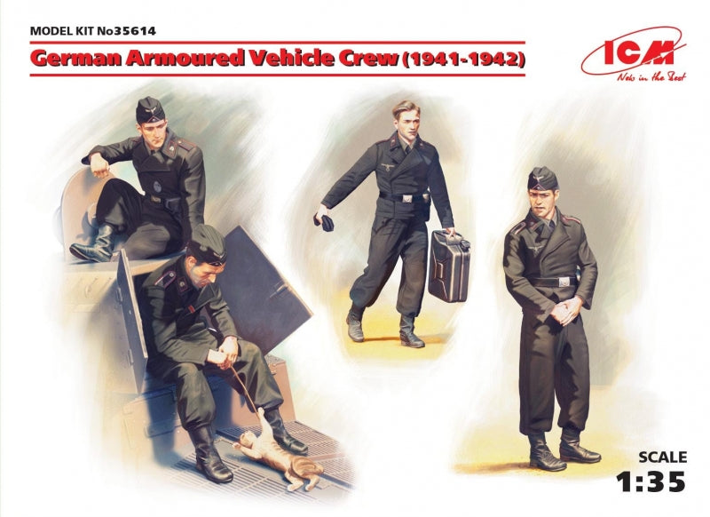 1/35 German Armoured Vehicle Crew 1941-1942, (4 figures and cat) - Hobby Sense