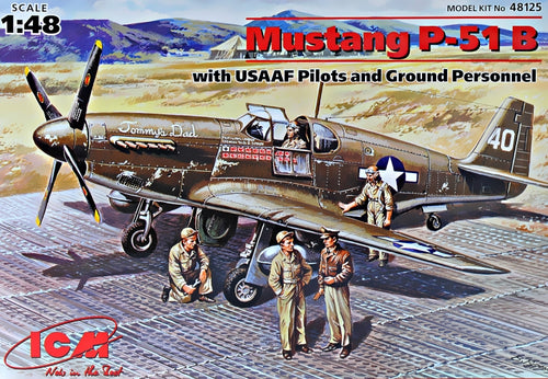1/48 Mustang P-51B WWII USAF fighter, with pilots and ground personnel - Hobby Sense